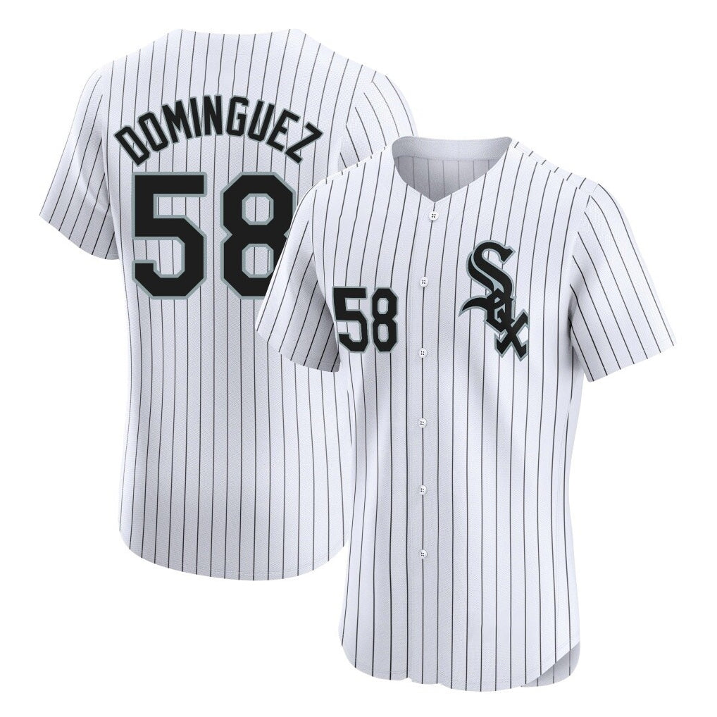Chicago White Sox #58 Seranthony Dominguez Player White HeidiMiller Stripe Limited Elite Home Stitched Jerseys