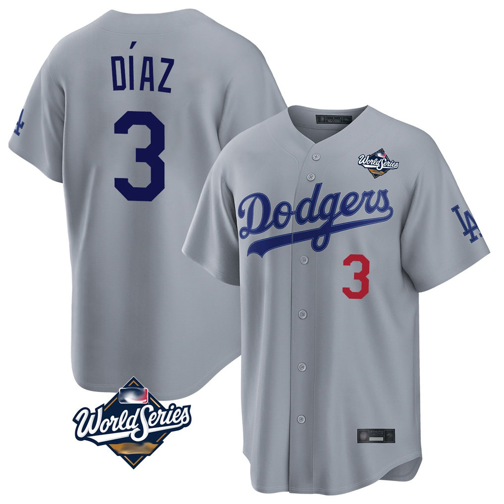 Los Angeles Dodgers #3 Edwin D¨ªaz Player Gray HeidiMiller World Series Game Home Stitched Jerseys