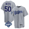 Los Angeles Dodgers #50 Mookie Betts Player Gray HeidiMiller World Series Meet Game Stitched Jerseys