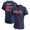 Atlanta Braves #27 Austin Riley Player Navy HeidiMiller Limited Elite Home Game Stitched Jerseys