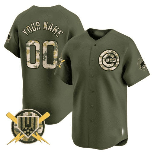 Custom Chicago Cubs Armed Forces Day Vapor Premier Limited Jersey ¨C All Stitched-Green HeidiMiller