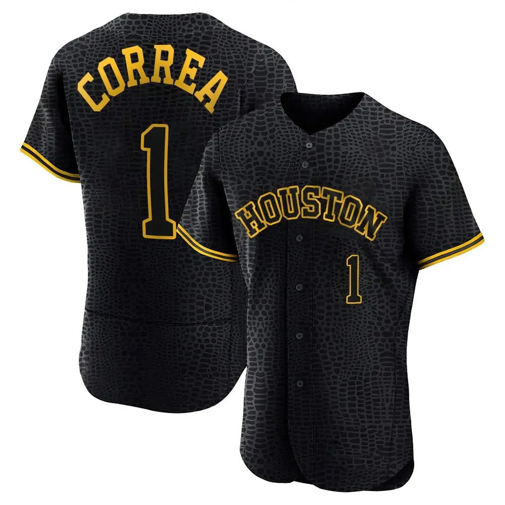 Houston Astros #1 Carlos Correa Player Black HeidiMiller Snake Skin City Limited Elite Home Stitched Jerseys