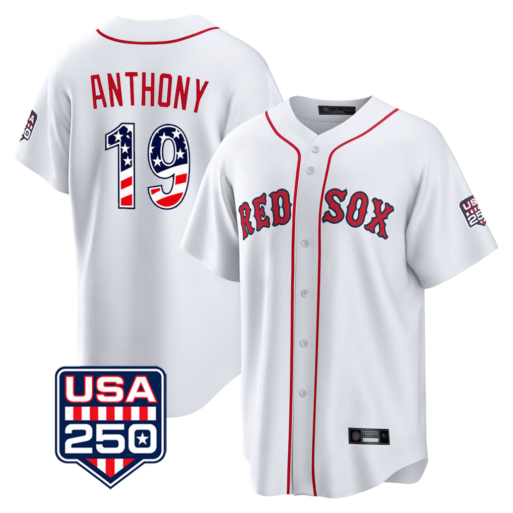 Boston Red Sox #19 Roman Anthony Player White HeidiMiller USA 250 Fourth of July Home Game Stitched Jerseys
