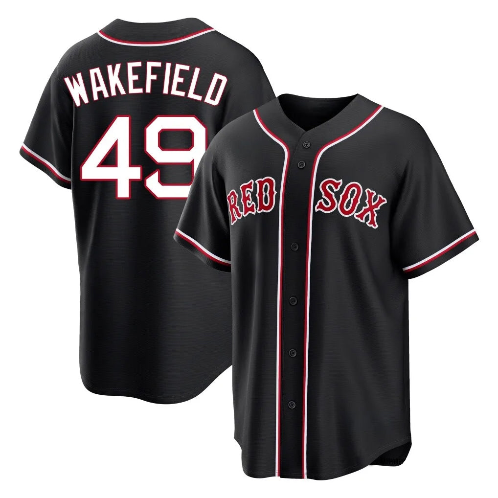 Boston Red Sox #49 Tim Wakefield Player Black HeidiMiller Out Home Game Stitched Jerseys
