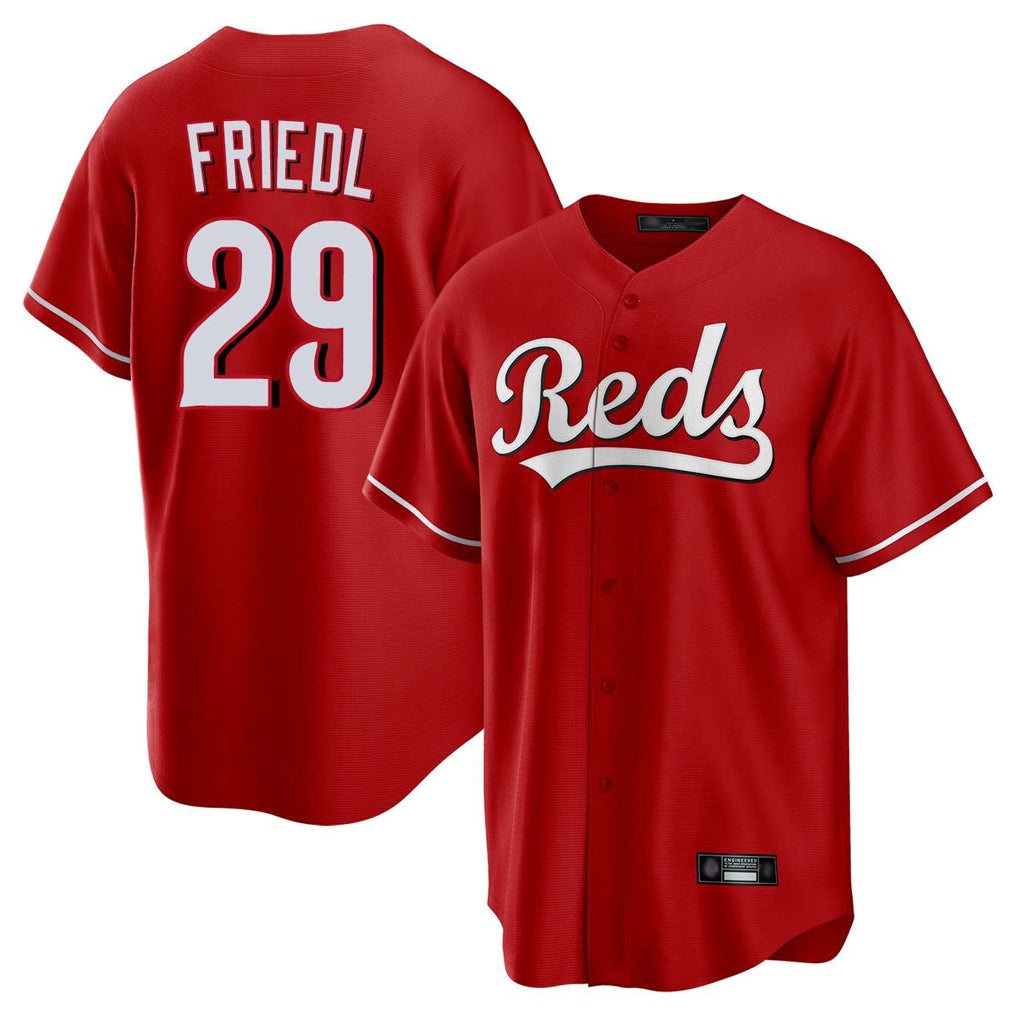 Cincinnati Reds #29 TJ Friedl Player Red HeidiMiller Home Game Stitched Jerseys