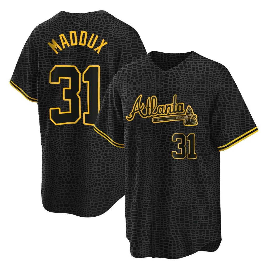 Atlanta Braves #31 Greg Maddux Player Black HeidiMiller Snake Skin City Home Game Stitched Jerseys
