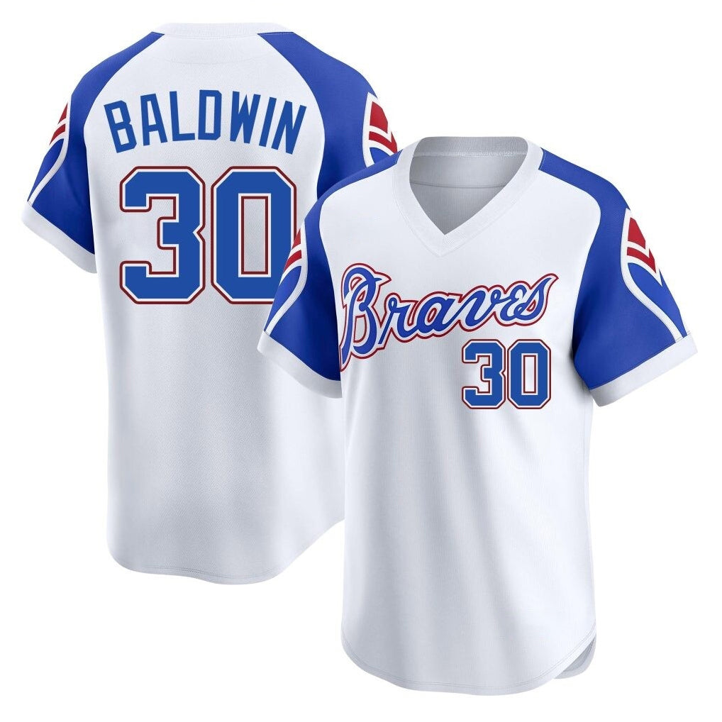 Atlanta Braves #30 Drake Baldwin Player White HeidiMiller Throwback Cooperstown Collection T-shirt Game Stitched Jerseys