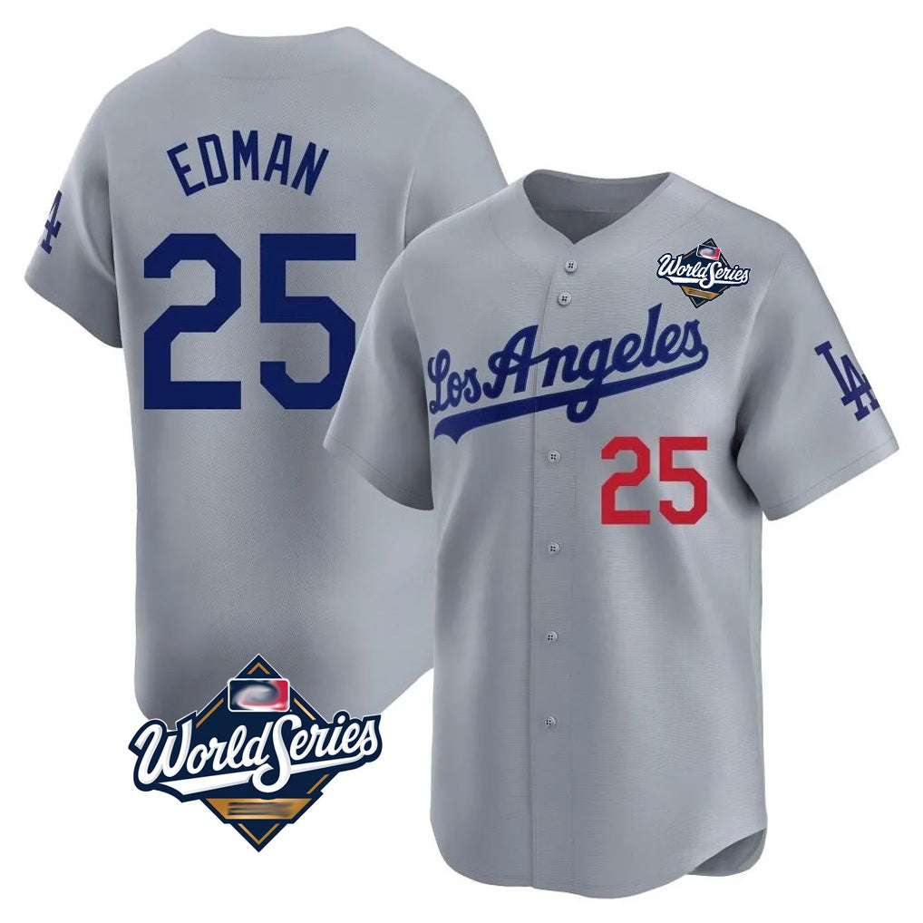 Los Angeles Dodgers #25 Tommy Edman Player Gray HeidiMiller World Series Limited Home Stitched Jerseys