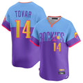 Colorado Rockies #14 Ezequiel Tovar Player Purple-Light Blue HeidiMiller City Connect Limited Home T-shirt Stitched Jerseys