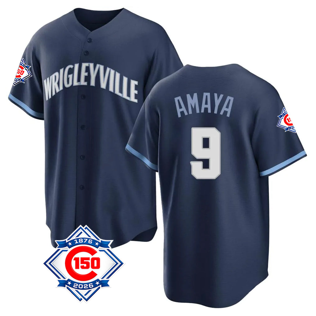 Chicago Cubs #9 Miguel Amaya Player Navy HeidiMiller 150th Anniversary City Connect Home Game Stitched Jerseys