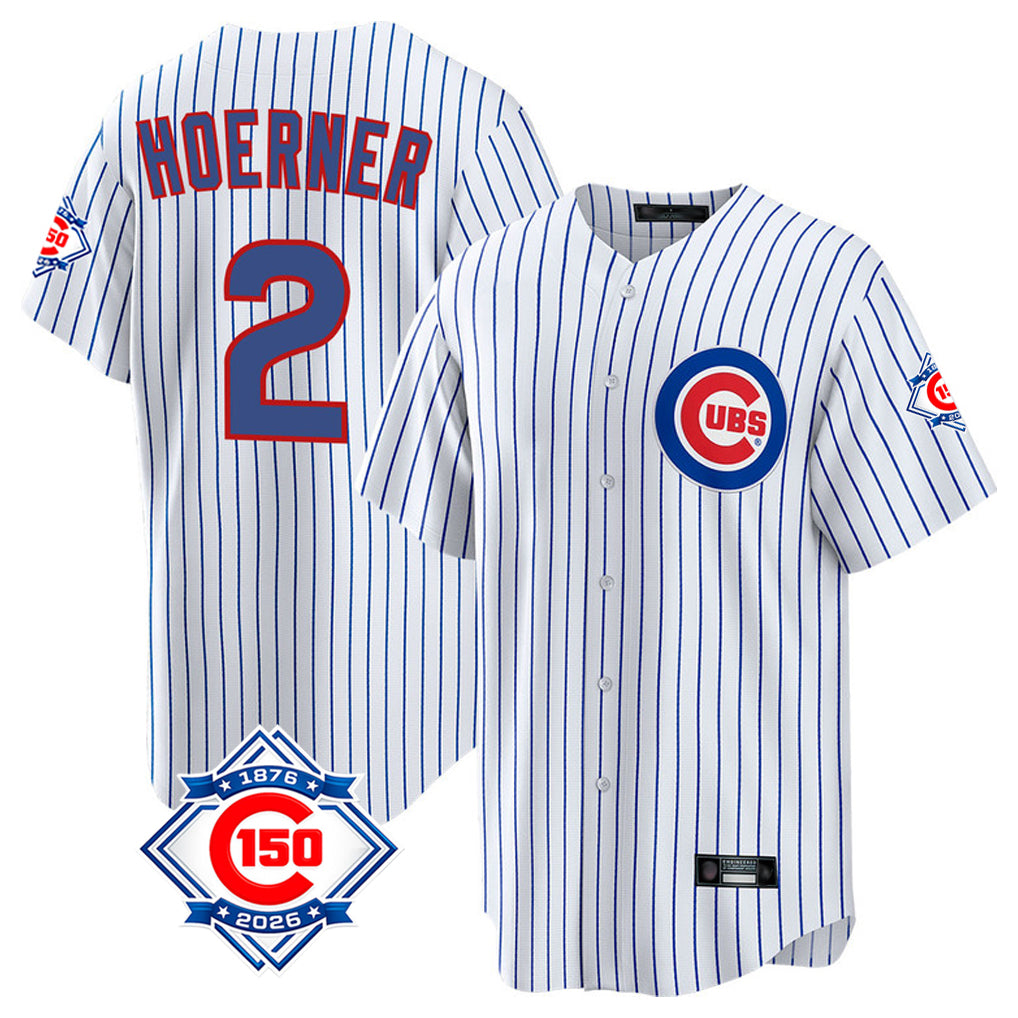 Chicago Cubs #2 Nico Hoerner Player White HeidiMiller 150th Anniversary Home Game Stitched Jerseys