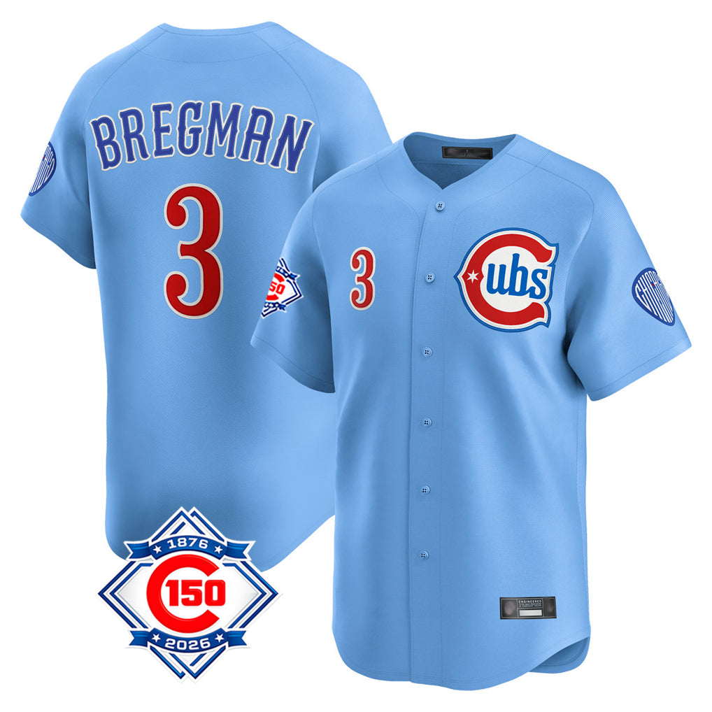 Chicago Cubs #3 Alex Bregman Player Light Blue HeidiMiller 150th Anniversary Limited Home Stitched Jerseys