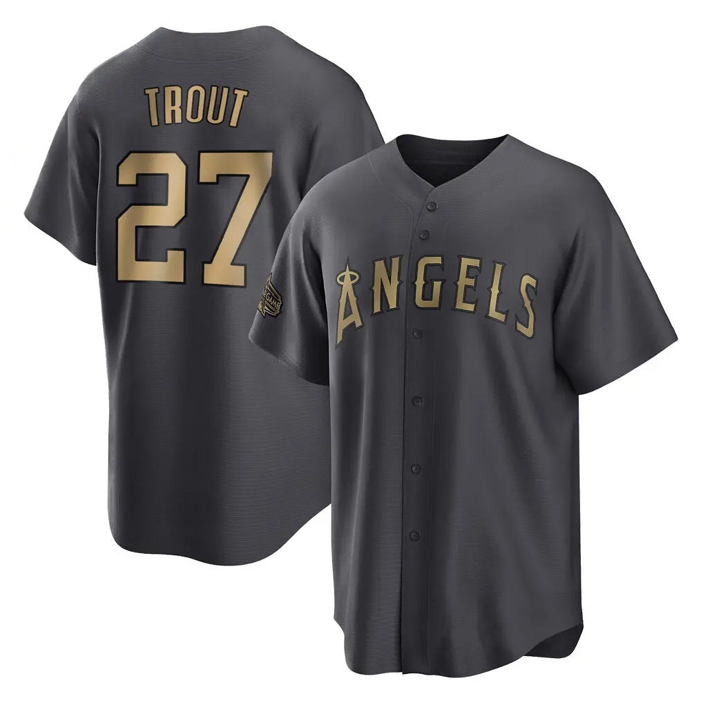 Los Angeles Angels #27 Mike Trout Player Charcoal HeidiMiller Game All-Star Stitched Jerseys