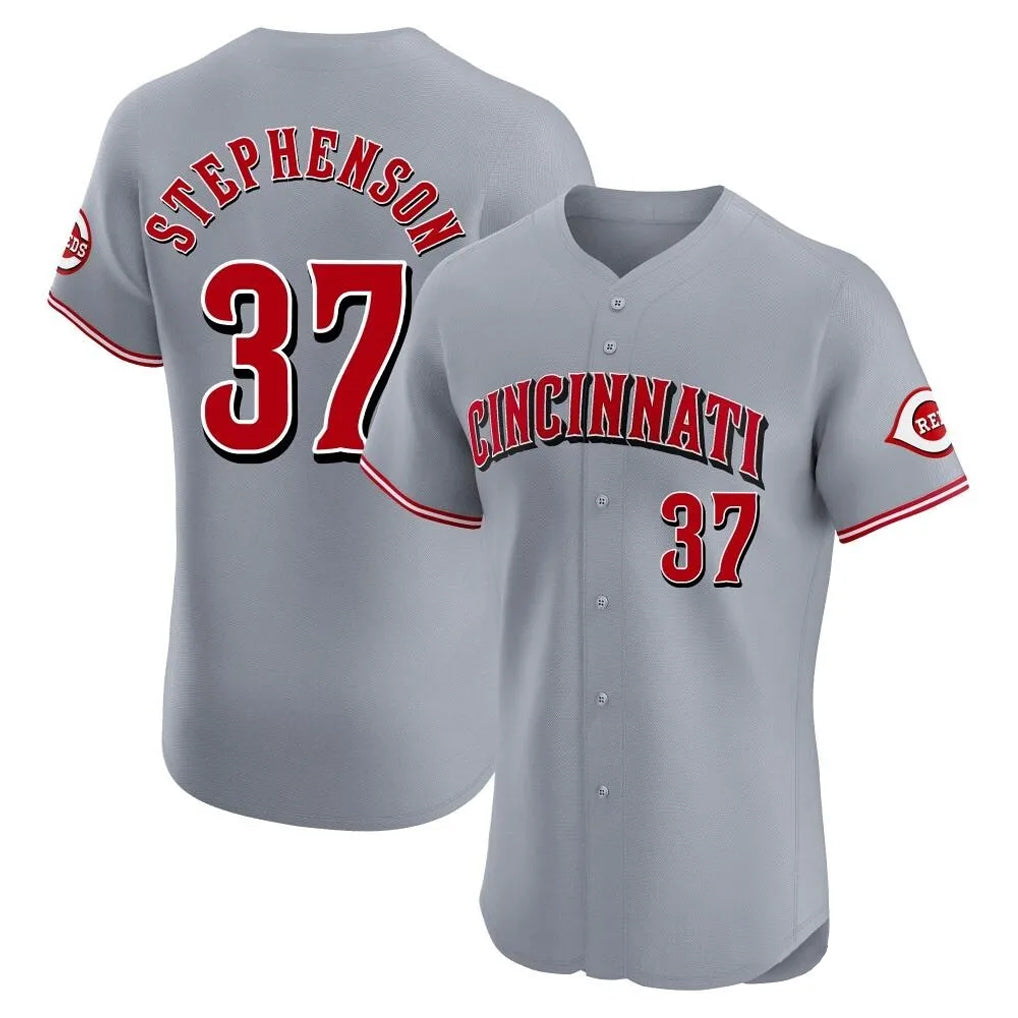 Cincinnati Reds #37 Tyler Stephenson Player Gray HeidiMiller Limited Elite Home Stitched Jerseys
