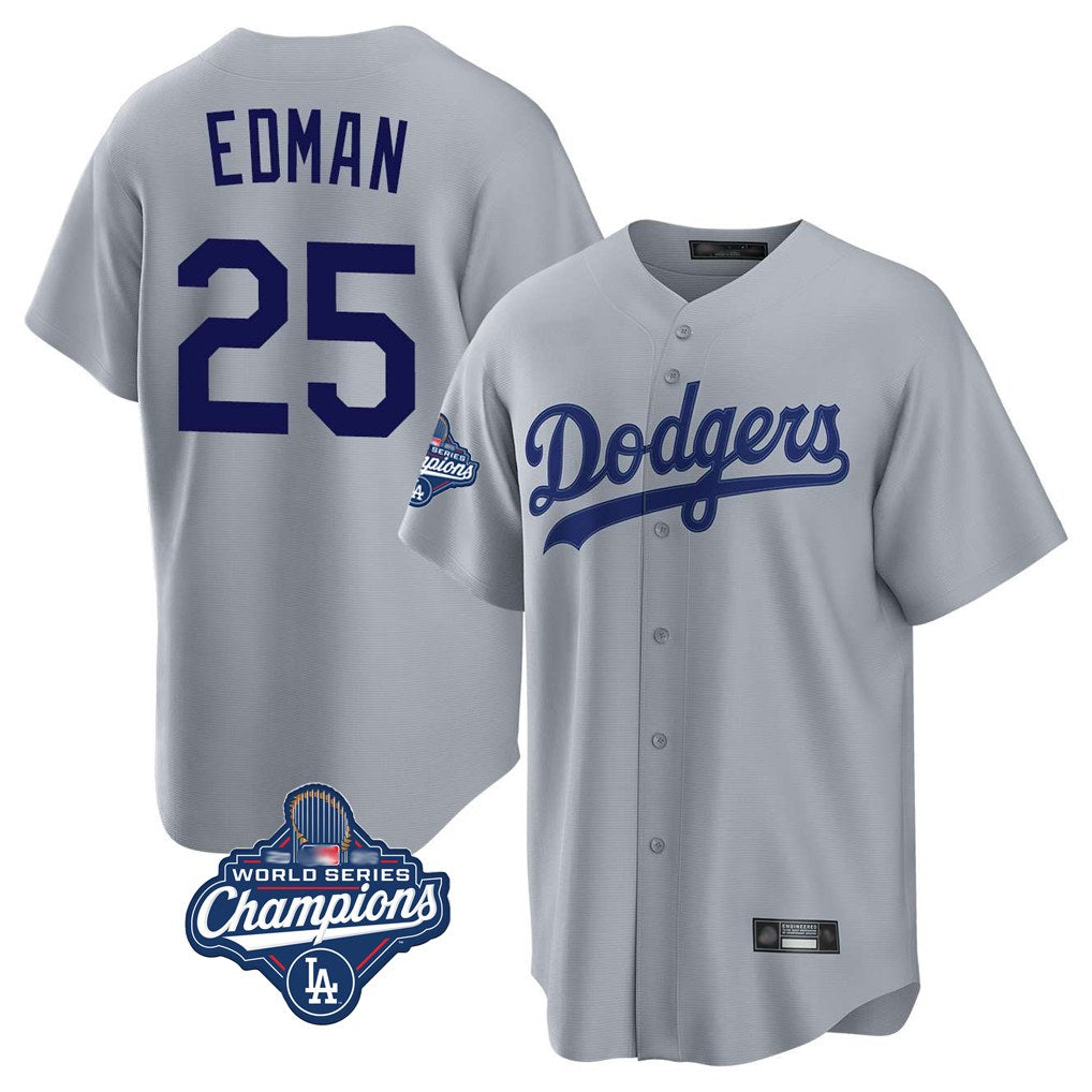 Los Angeles Dodgers #25 Tommy Edman Player Gray HeidiMiller World Series Meet Game Stitched Jerseys