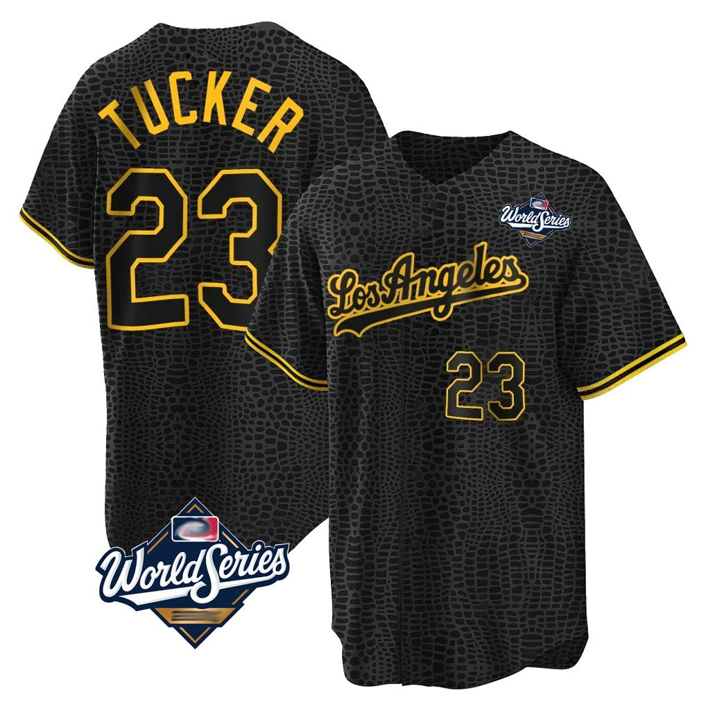 Los Angeles Dodgers #23 Kyle Tucker Player Black Gold HeidiMiller World Series Limited Home Stitched Jerseys