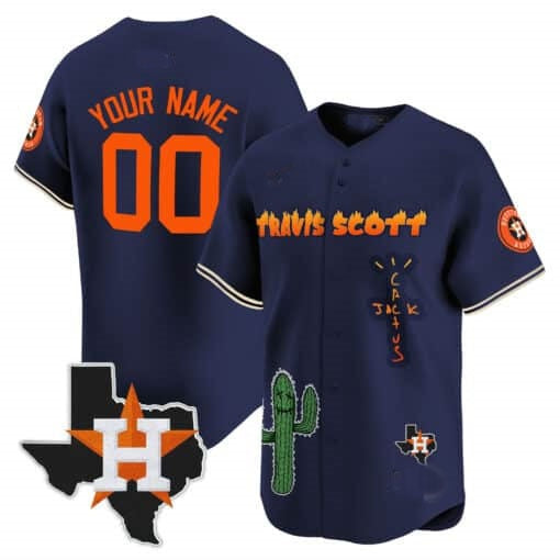 Custom Houston Astros Cactus Jack Patch Vapor Premier Limited Jersey V9 ¨C Navy HeidiMiller