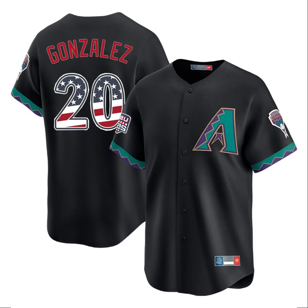 Arizona Diamondbacks #20 Luis Gonzalez Player Black HeidiMiller USA 250 Fourth of July Home Game Stitched Jerseys