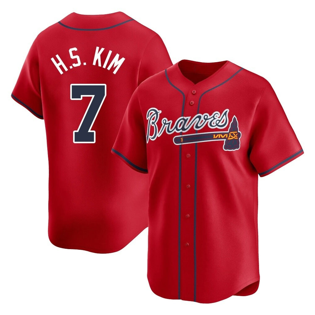 Atlanta Braves #7 Ha-Seong Kim Player Red HeidiMiller Limited Home Game Stitched Jerseys
