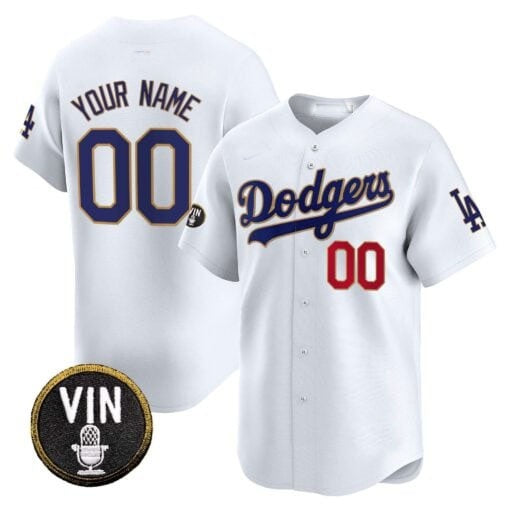 Custom Los Angeles Dodgers Vin Scully Patch Gold Trim Vapor Premier Limited Jersey ¨C All Stitched-White HeidiMiller