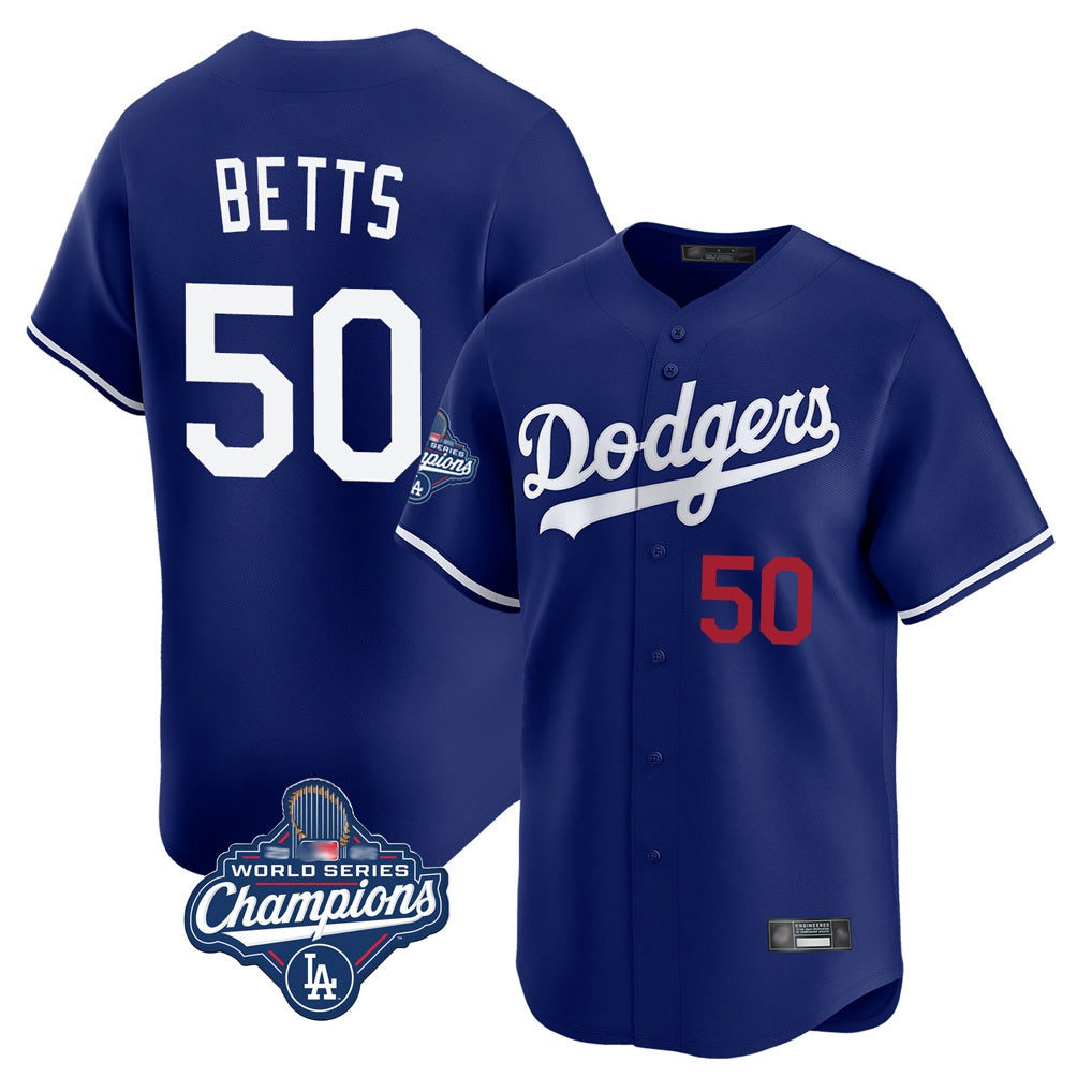 Los Angeles Dodgers #50 Mookie Betts Player Royal HeidiMiller World Series Meet Limited Home Stitched Jerseys