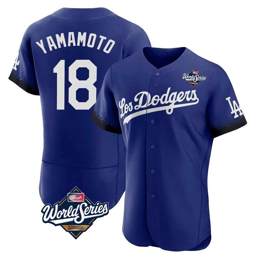 Los Angeles Dodgers #18 Yoshinobu Yamamoto Player Royal HeidiMiller World Series City Connect Elite Home Stitched Jerseys
