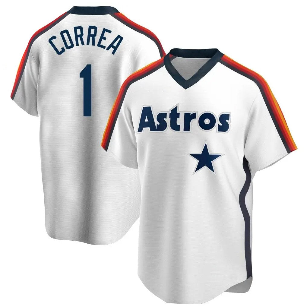 Houston Astros #1 Carlos Correa Player White HeidiMiller Cooperstown Collection T-shirt Stitched Jerseys