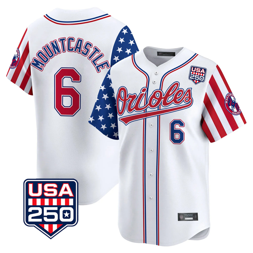 Baltimore Orioles #6 Ryan Mountcastle Player White HeidiMiller USA 250 Independence Day Vapor Premier Home Game Stitched Jerseys