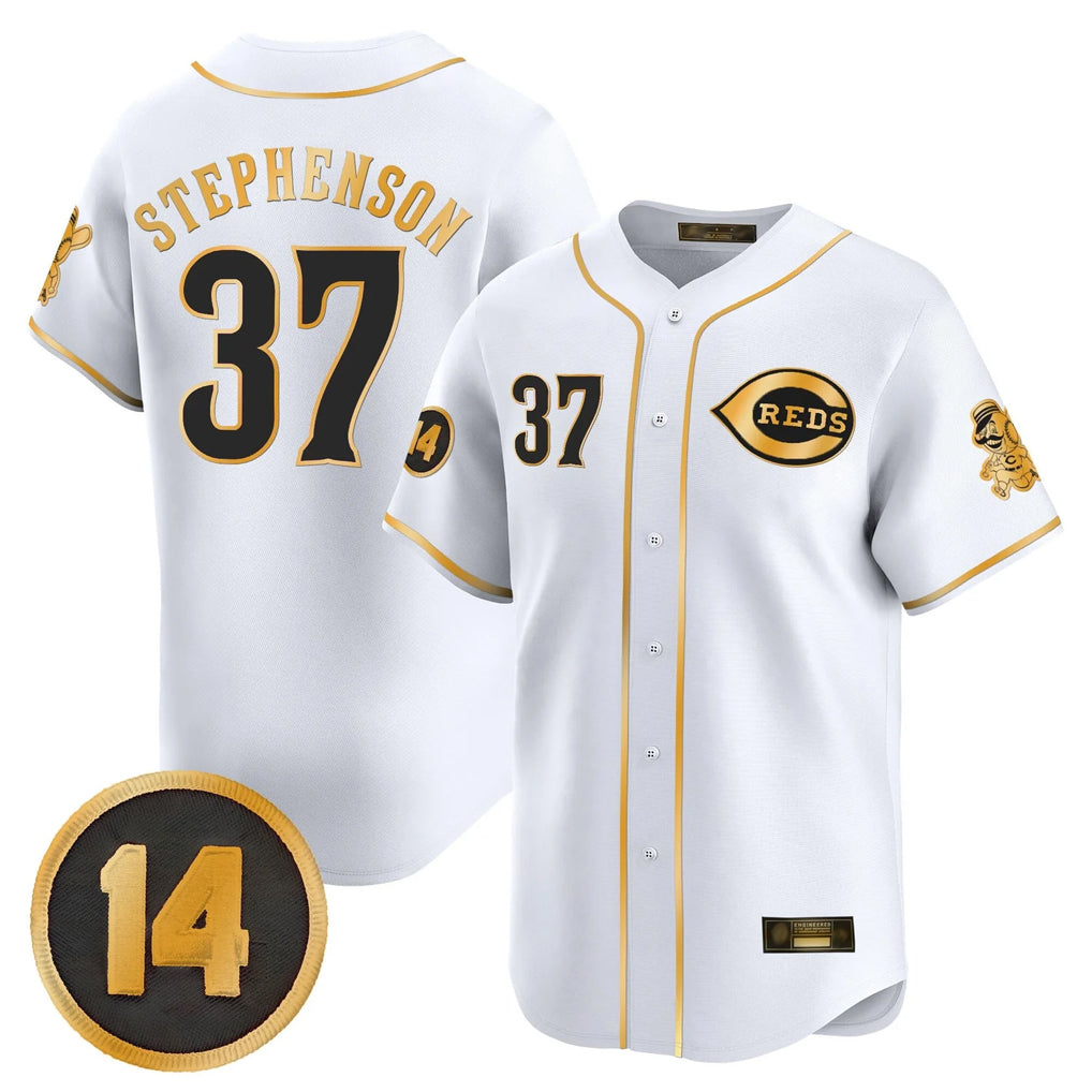 Cincinnati Reds #37 Tyler Stephenson Player White-Gold HeidiMiller Vapor Premier Limited Home Stitched Jerseys