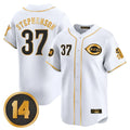 Cincinnati Reds #37 Tyler Stephenson Player White-Gold HeidiMiller Vapor Premier Limited Home Stitched Jerseys