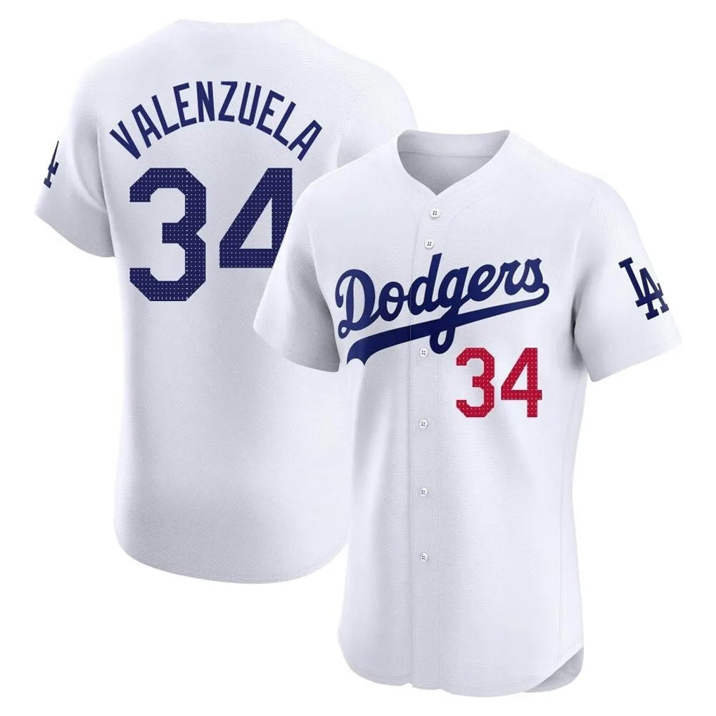 Los Angeles Dodgers #34 Fernando Valenzuela Player White HeidiMiller Limited Elite Home Stitched Jerseys