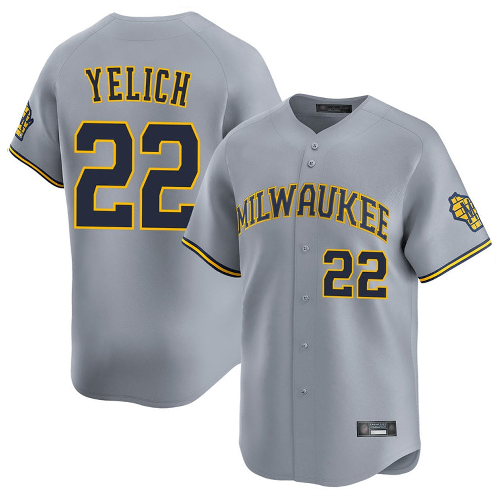 Milwaukee Brewers #22 Christian Yelich Player Gray HeidiMiller Home Limited Stitched Jerseys