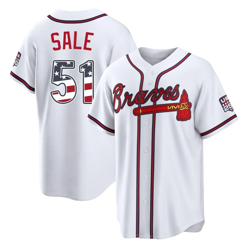Atlanta Braves #51 Chris Sale Player White HeidiMiller USA 250 Fourth Of July Limited Home Game Stitched Jerseys