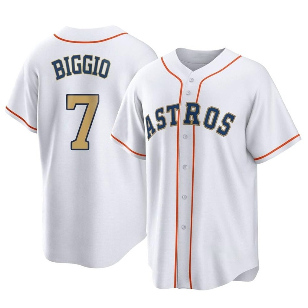 Houston Astros #7 Craig Biggio Player Gold HeidiMiller Collection Game Home Stitched Jerseys