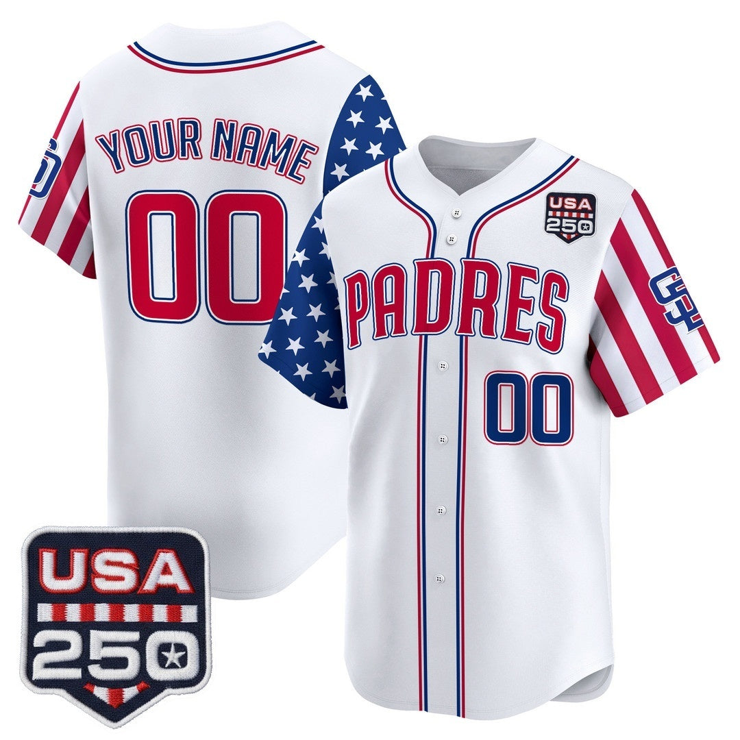 Custom San Diego Padres America 250 Edition Vapor Premier Limited White HeidiMiller Stitched Jerseys