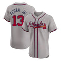 Atlanta Braves #13 Ronald Acuna Jr Player Gray HeidiMiller Limited Elite Home Game Stitched Jerseys