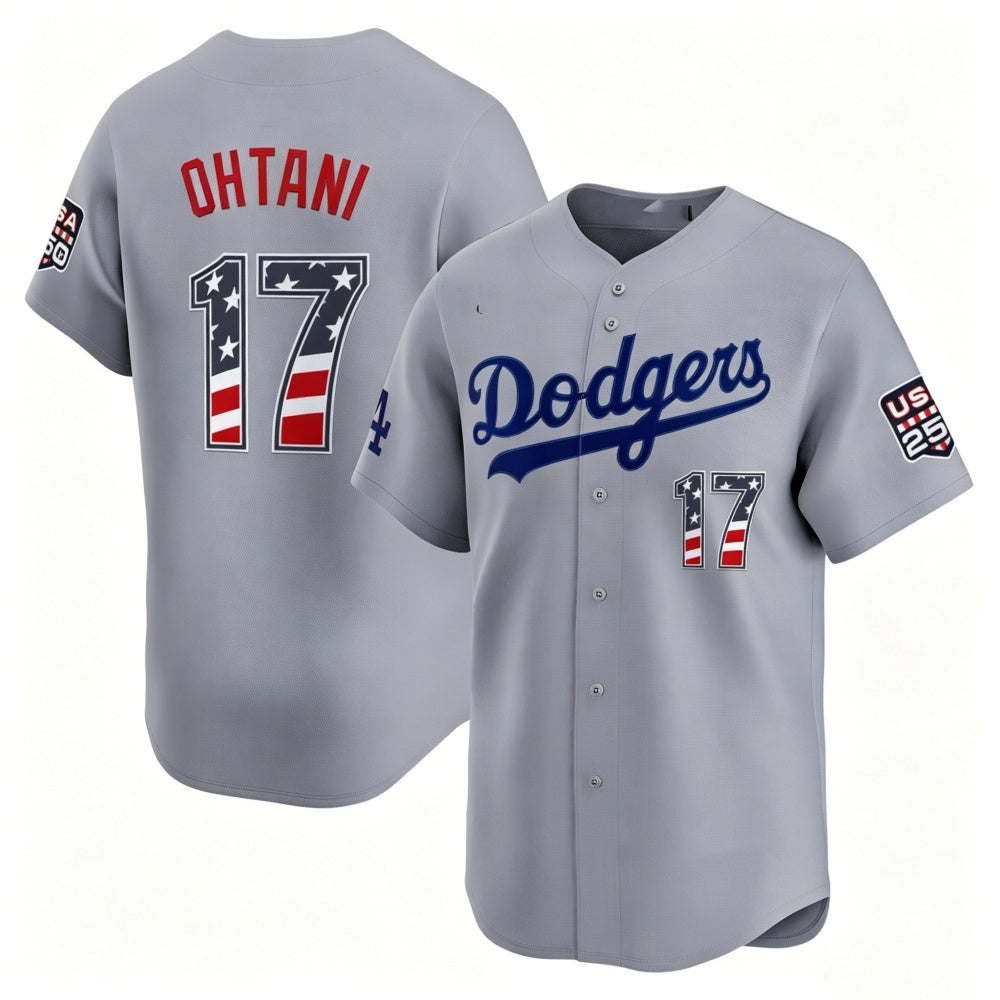 Los Angeles Dodgers #17 Shohei Ohtani Gray HeidiMiller USA 250 Fourth of July Limited Stitched Jersey