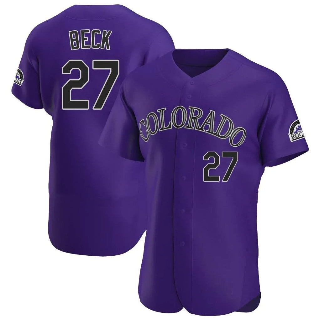 Colorado Rockies #27 Jordan Beck Player Purple HeidiMiller Limited Elite Home Stitched Jerseys