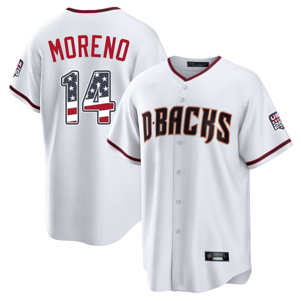 Arizona Diamondbacks #14 Gabriel Moreno Player White HeidiMiller USA 250 Fourth of July Home Game Stitched Jerseys