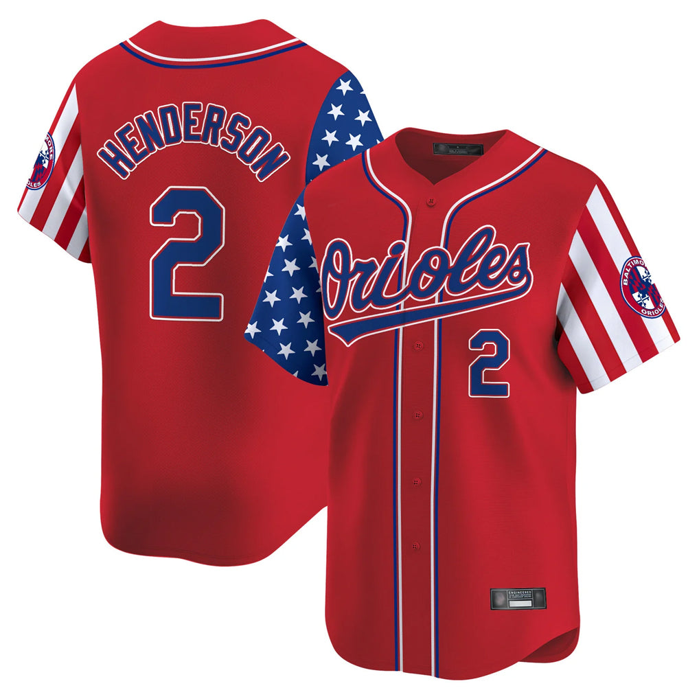 Baltimore Orioles #2 Gunnar Henderson Player Red HeidiMiller Independence Day Vapor Premier Limited Home Game Stitched Jerseys
