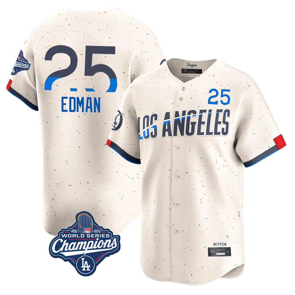 Los Angeles Dodgers #25 Tommy Edman Player Cream HeidiMiller World Series Meet City Connect Limited Home Stitched Jerseys