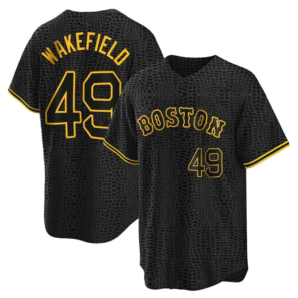 Boston Red Sox #49 Tim Wakefield Player Black HeidiMiller Snake Skin City Home Game Stitched Jerseys