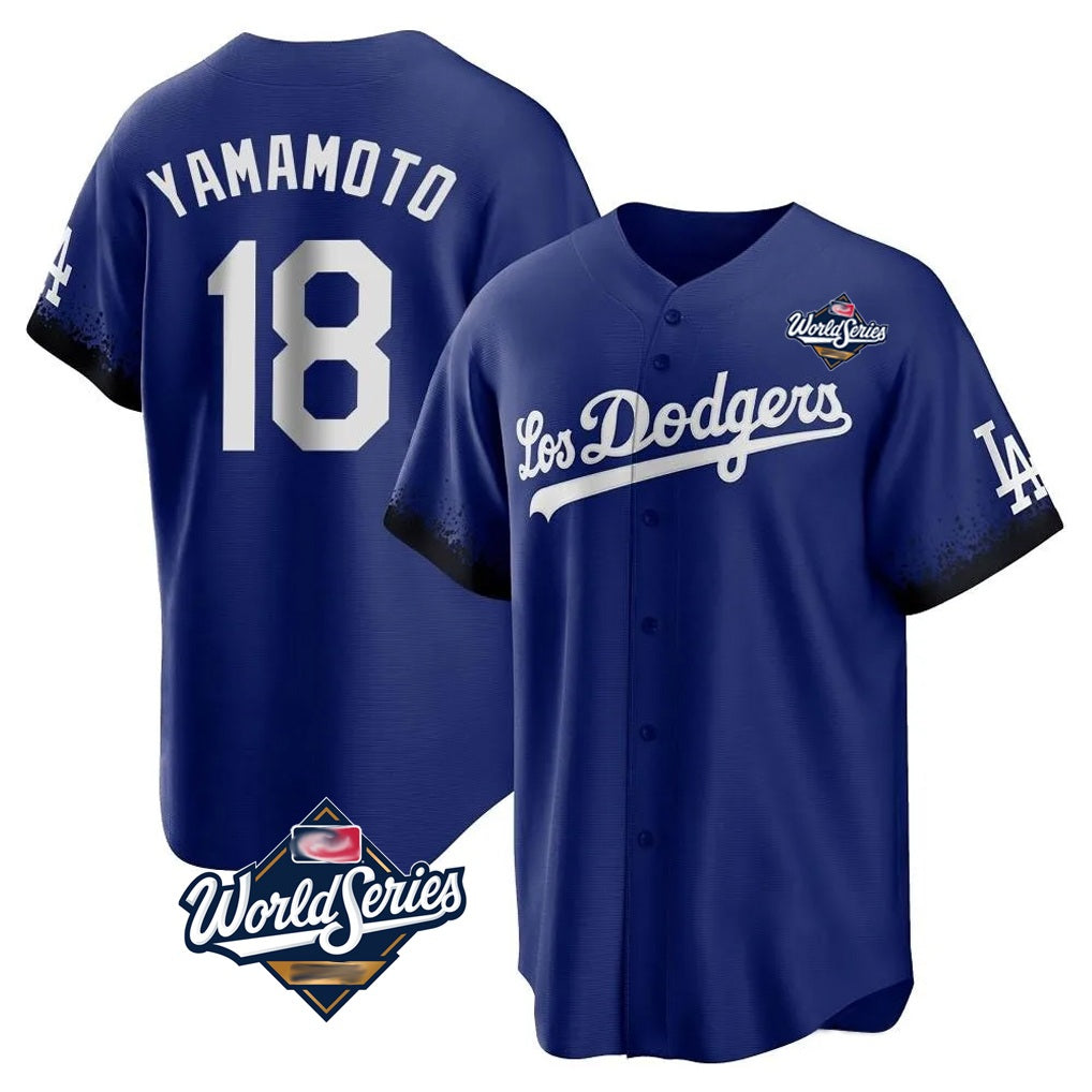 Los Angeles Dodgers #18 Yoshinobu Yamamoto Player Royal HeidiMiller World Series City Connect Home Game Stitched Jerseys