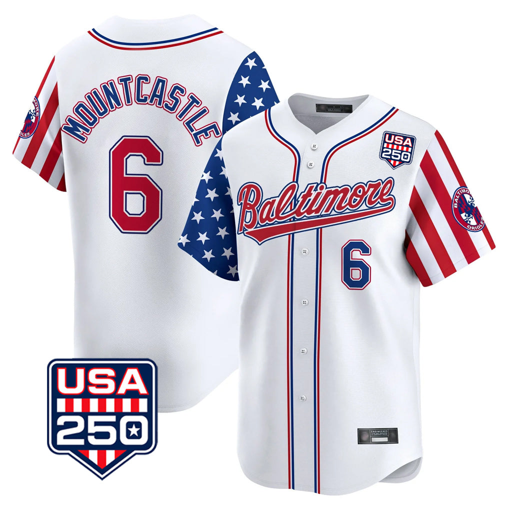 Baltimore Orioles #6 Ryan Mountcastle Player White HeidiMiller USA 250 Independence Day Vapor Premier Limited Home Game Stitched Jerseys