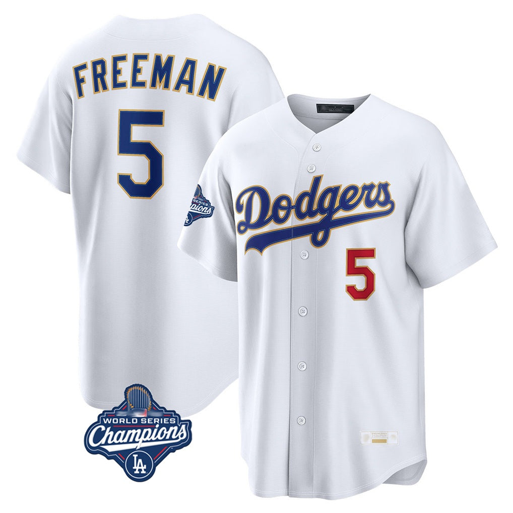 Los Angeles Dodgers #5 Freddie Freeman Player Gold White HeidiMiller World Series Meet 2026 Collection Stadium Limited Stitched Jerseys