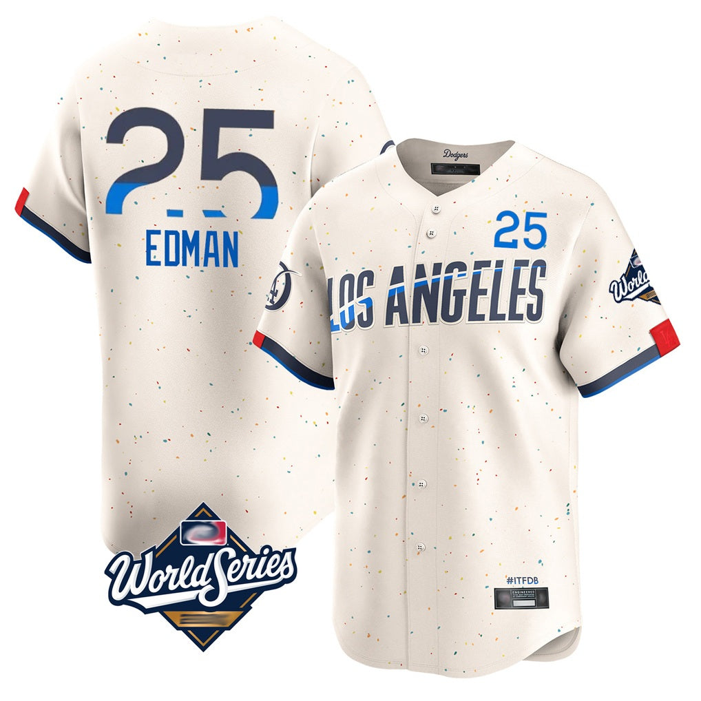 Los Angeles Dodgers #25 Tommy Edman Player Cream HeidiMiller World Series City Connect Limited Home Stitched Jerseys