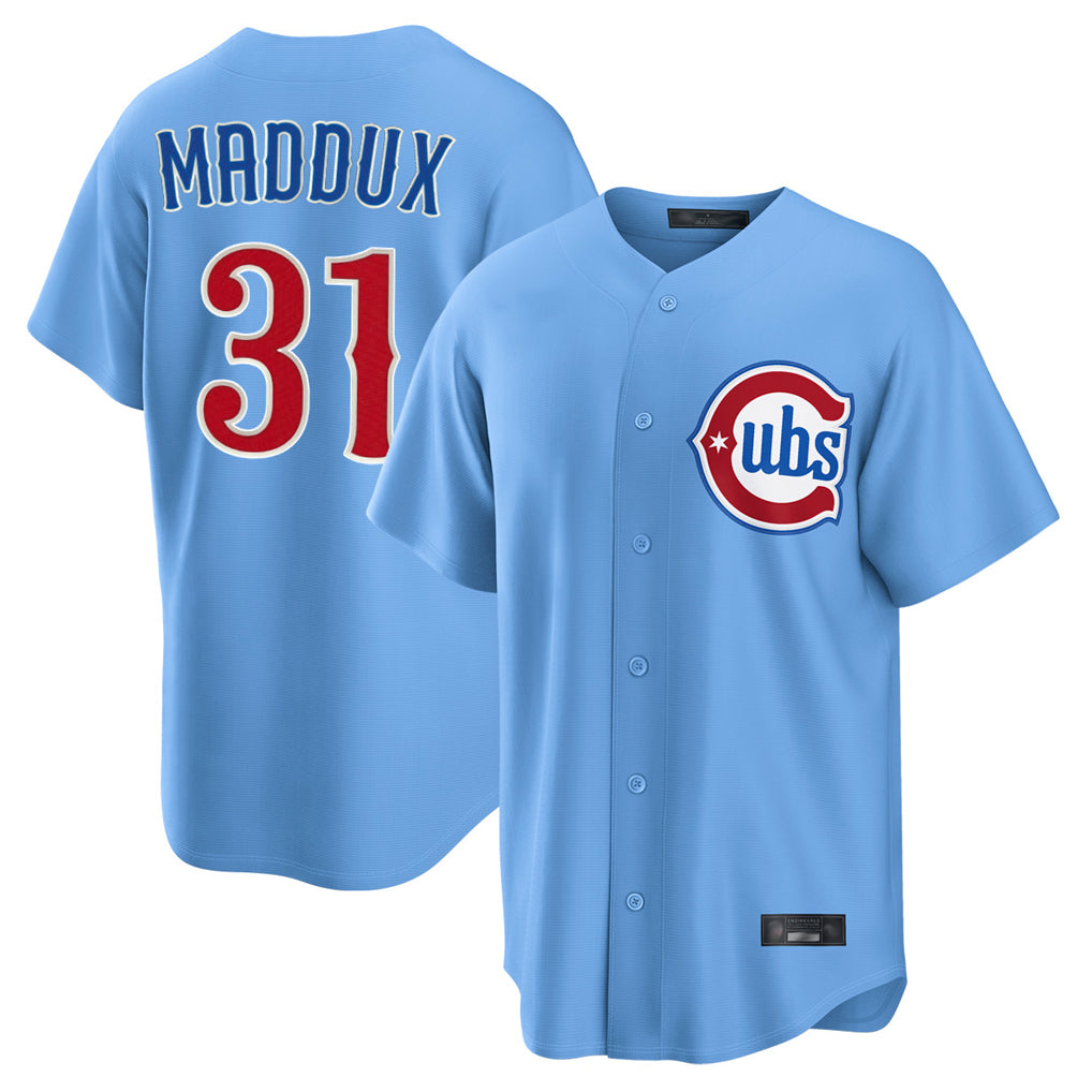 Chicago Cubs #31 Greg Maddux Player Light Blue HeidiMiller Home Game Stitched Jerseys