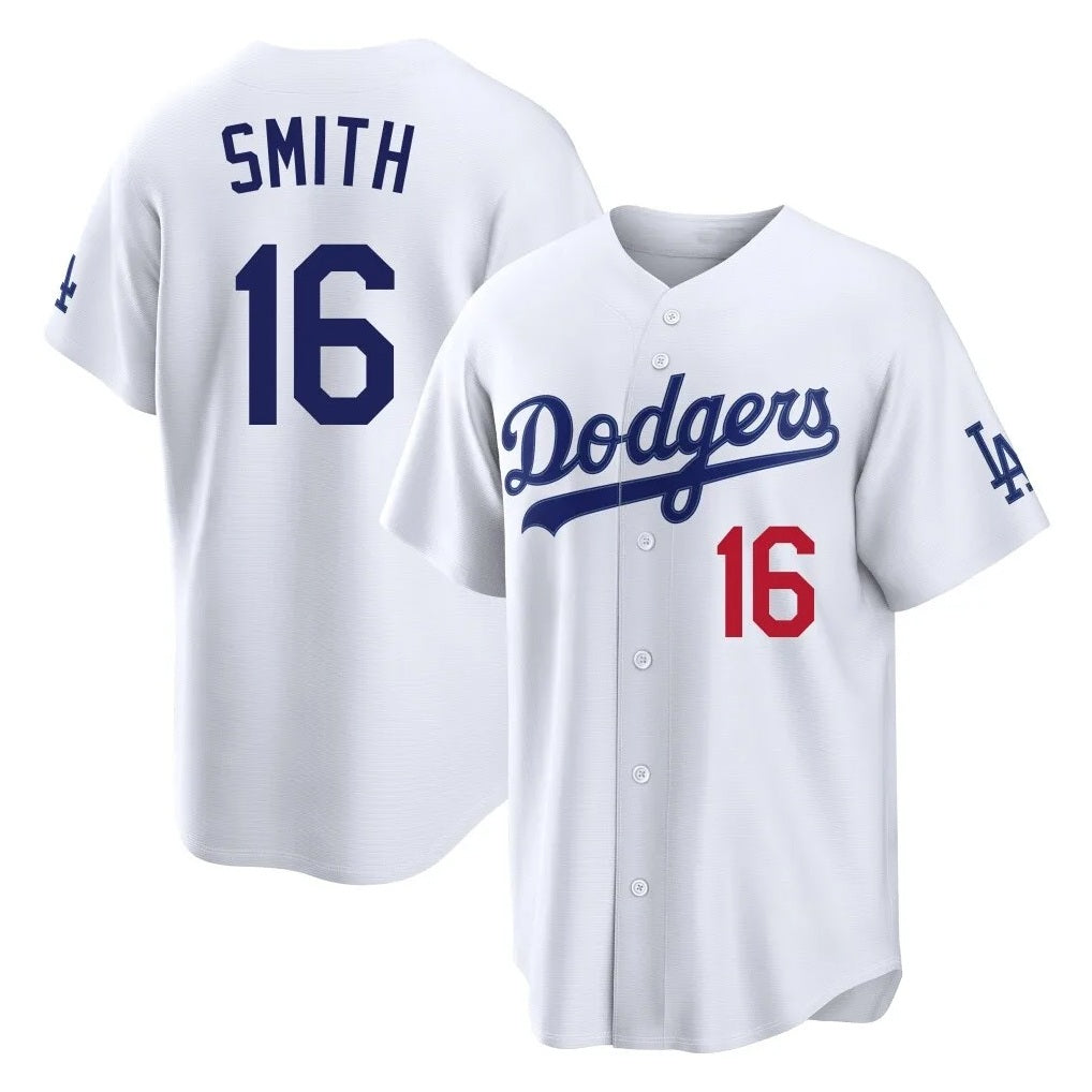 Los Angeles Dodgers #16 Will Smith Player White HeidiMiller Home Game Stitched Jerseys