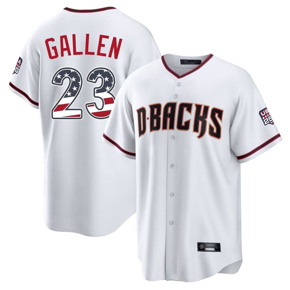 Arizona Diamondbacks #23 Zac Gallen Player White HeidiMiller USA 250 Fourth of July Home Game Stitched Jerseys