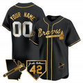 Custom Atlanta Braves 2024 Robinson & Georgia Patch Vapor Premier Limited Jersey ¨C Black Gold HeidiMiller